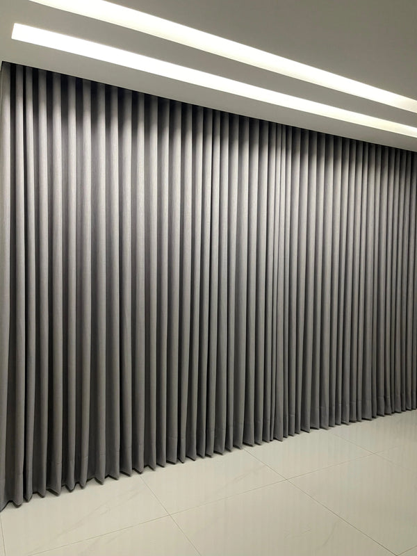 Cortina em Linho Cinza com Blackout 100%  – Prega Wave